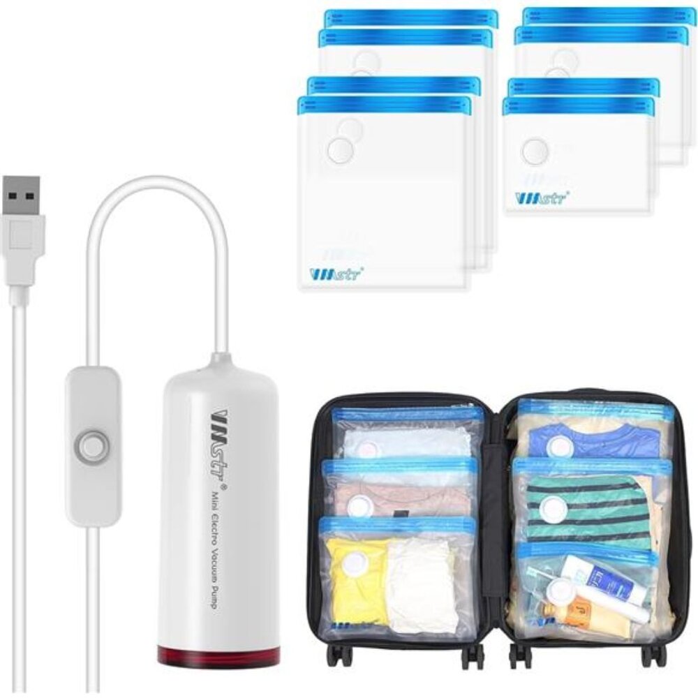 Travel Vacuum Storage Bags with Electric Pump (USB Pump + 8 Combo Bags)